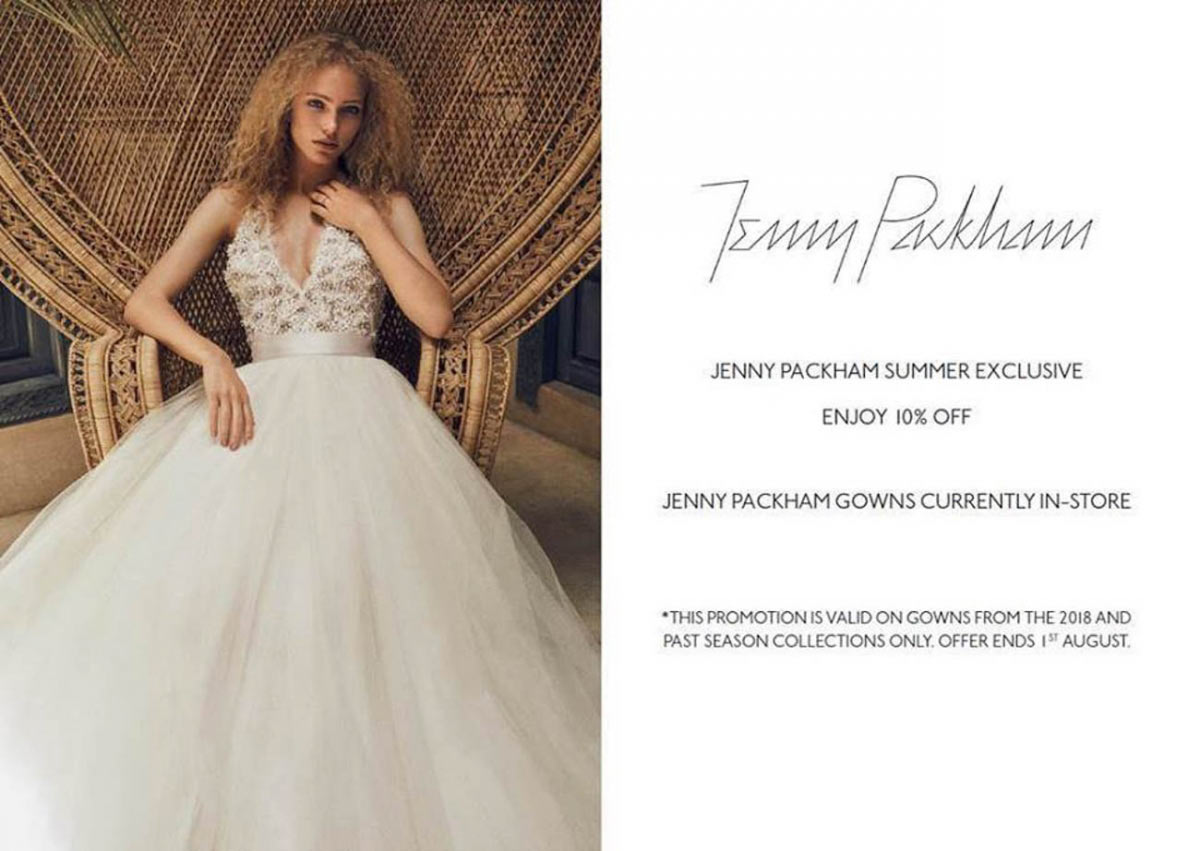 Get 10% off Jenny Packham gowns for the whole of July at The Bridal House of Cornwall