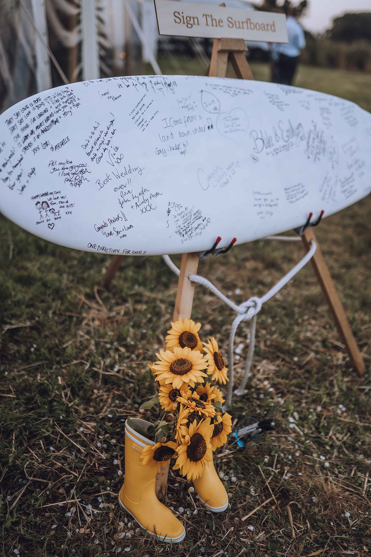 A surf board is used the guest book