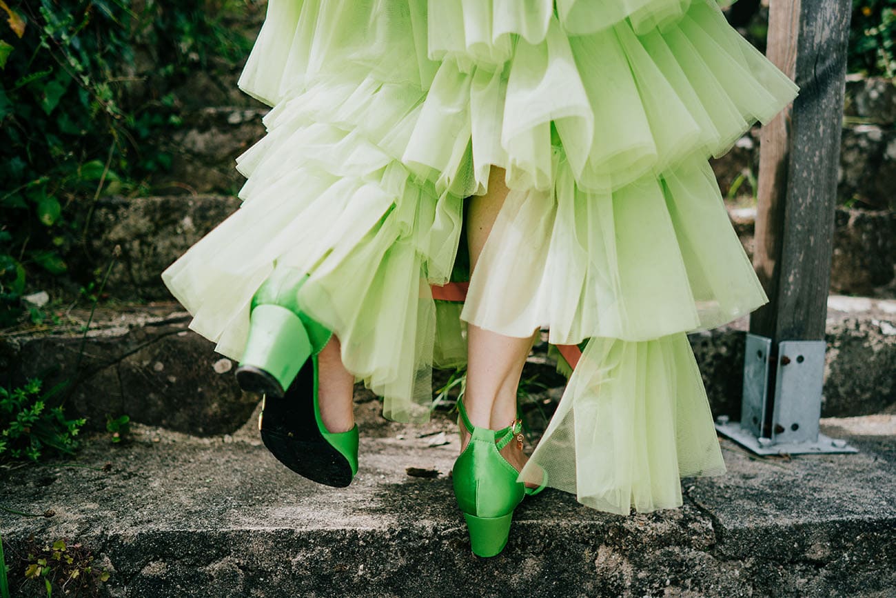 Bride's green shoes to go with her green bridal gown