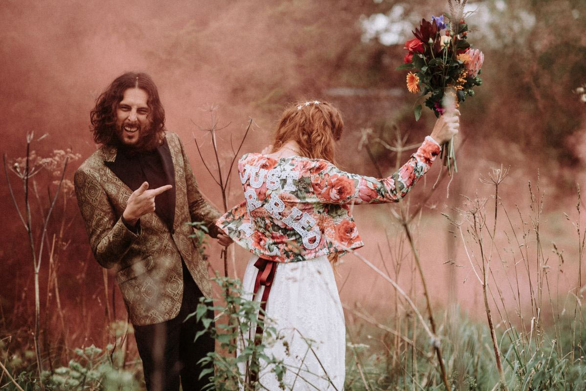 Flamingos, smokebombs and a lot of glitter – a Devon wedding like no other