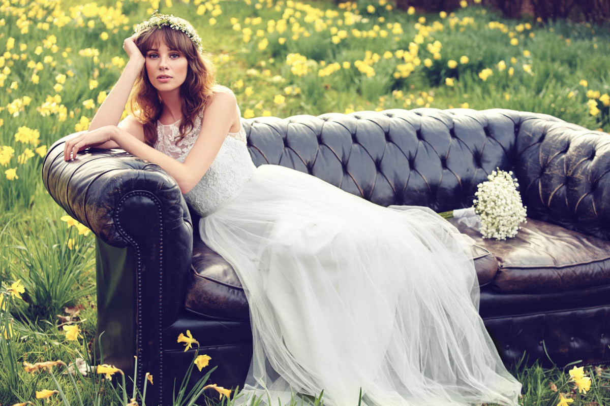 Flowery fabric wedding dresses