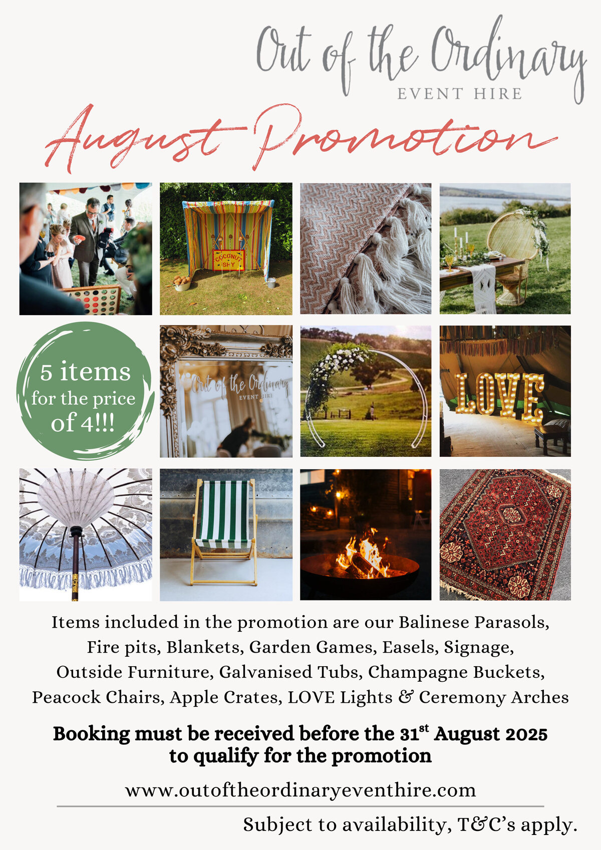 Special offer from Out of the Ordinary Event Hire