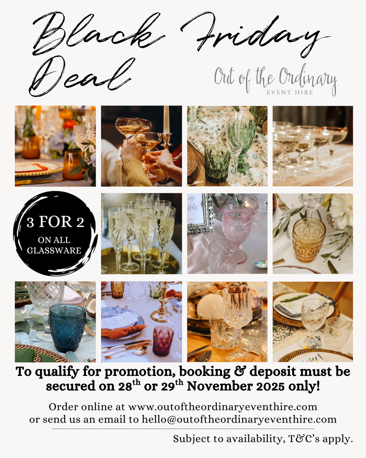 3-for-2 with Out of the Ordinary Event Hire!