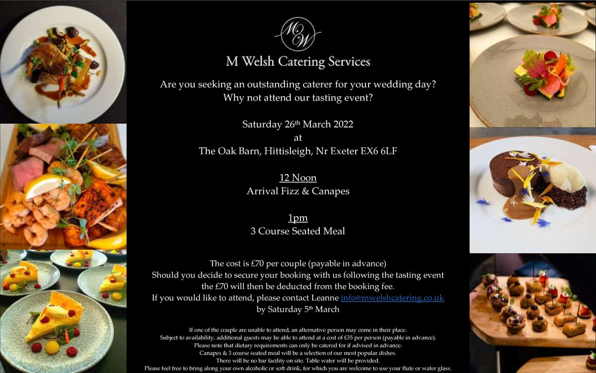 Invitation to a tasting evening with M Welsh Catering Services