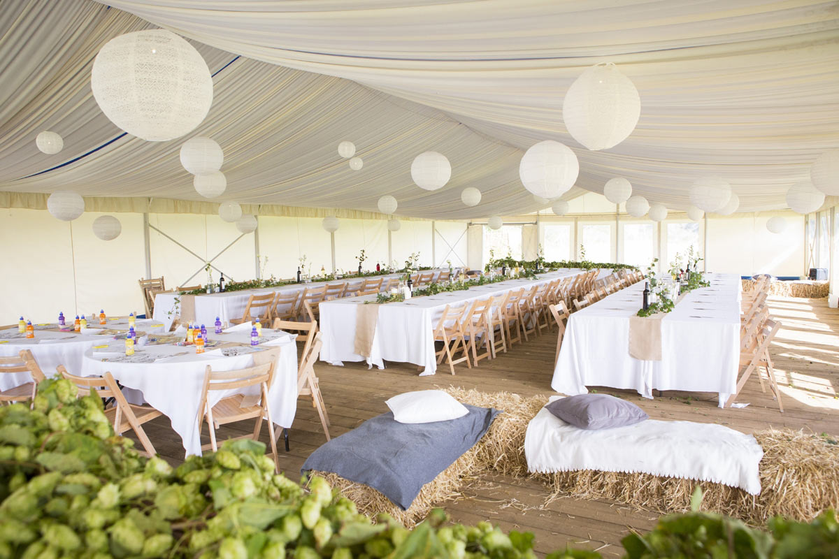 New marquee and timber deck at Cornish Tipi Weddings