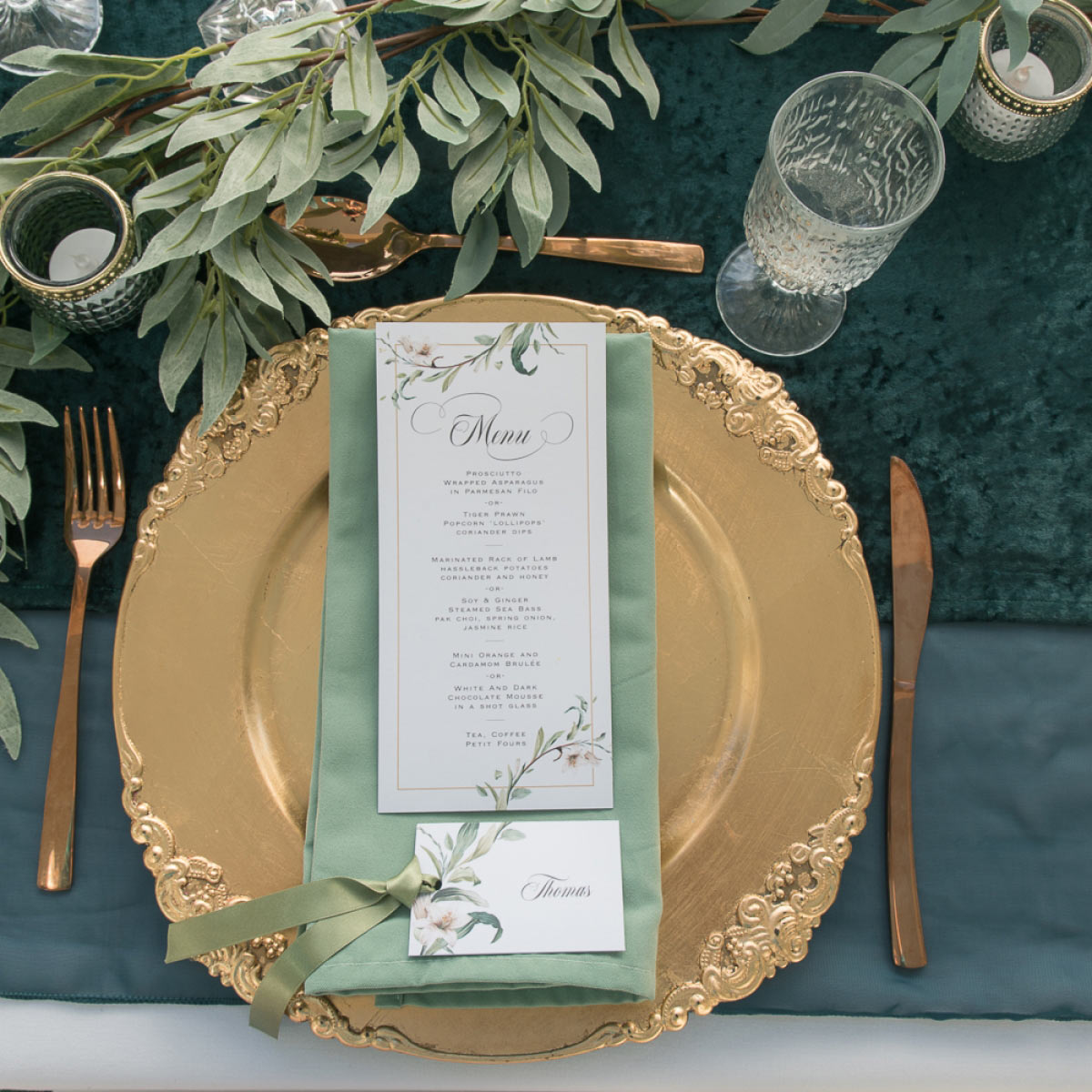 Botanical themed wedding reception