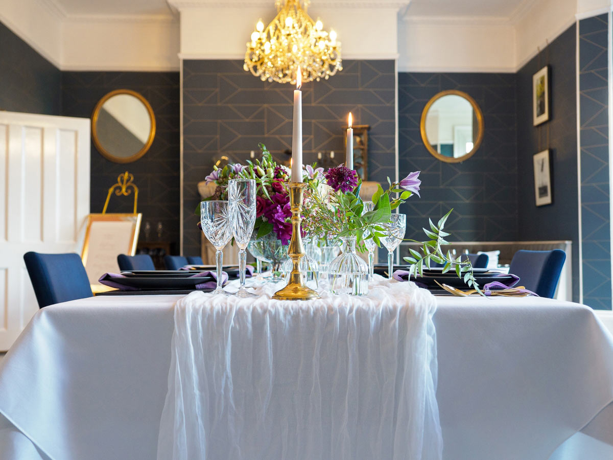 A modern elegant styled shoot with opulent colours