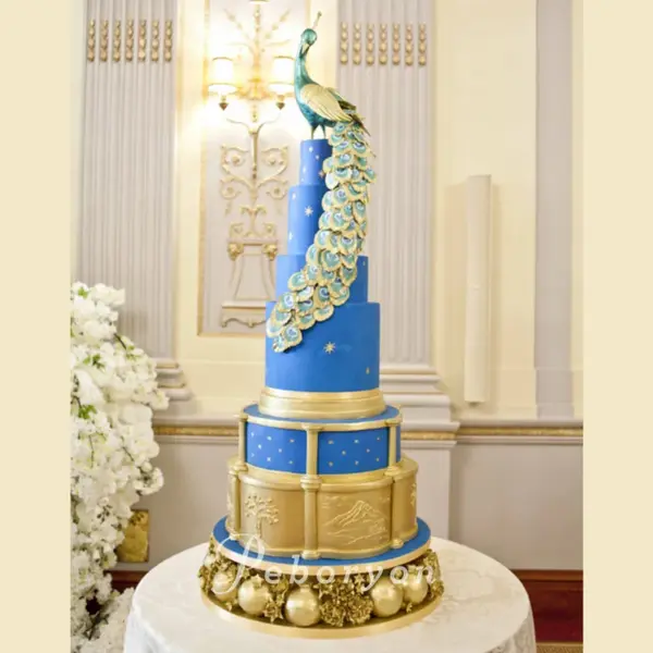 Peboryon - small_2018-Peboryon-Cornwall-London-Luxury-Wedding-Cake-Plaisterers-Hall-Peacock-Wedding-Cake-Gold-Leaf-Pomegranates.jpg.webp