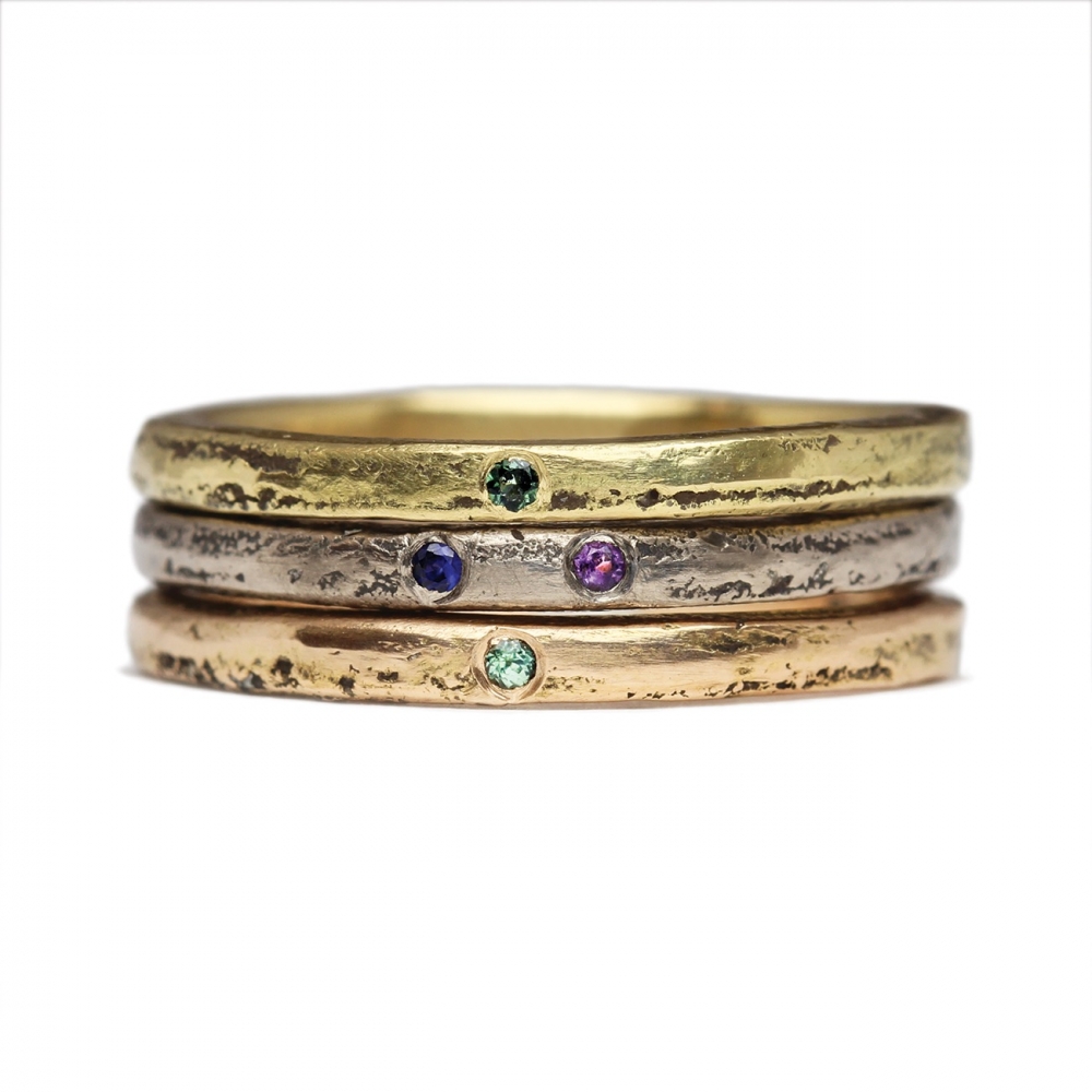 Ct Gold Stacking Rings With Flush Set Sapphire, Tourmaline, Alexandrite  Amethyst WHITE CMYK