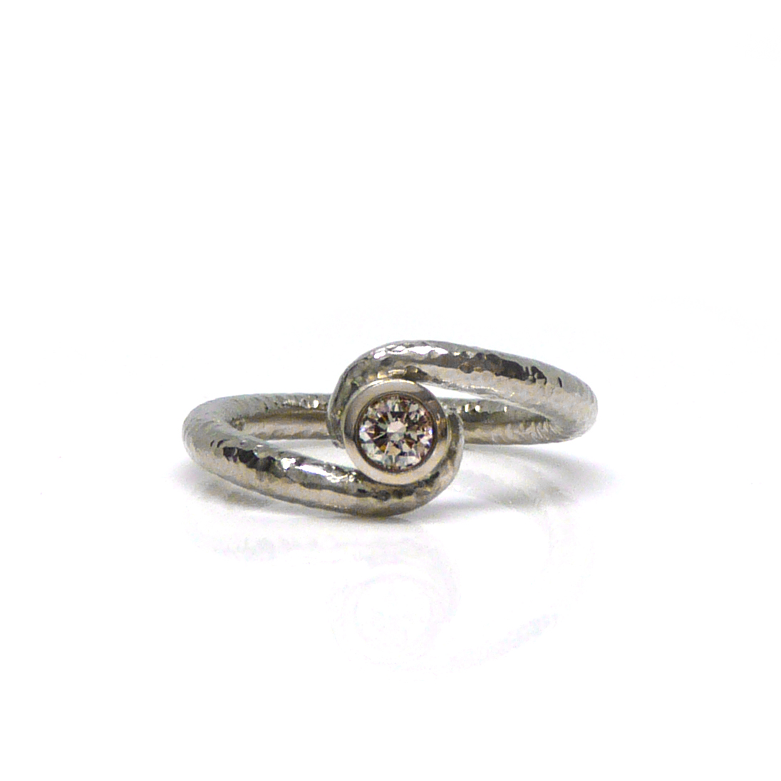 1 18ct Hammered White Gold & Diamond Twist Engagement Ring