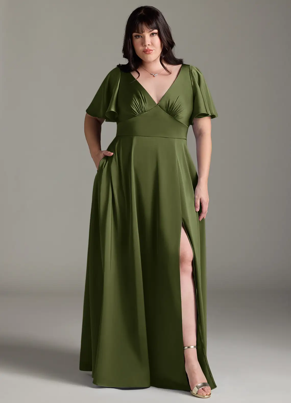 Olive A-Line Ruched Stretch Satin Dress
