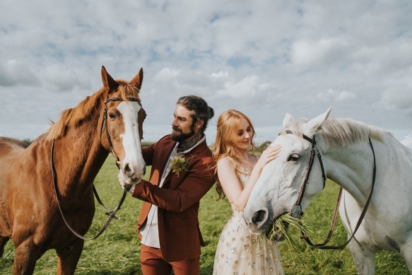 Bride and Groom with Horses