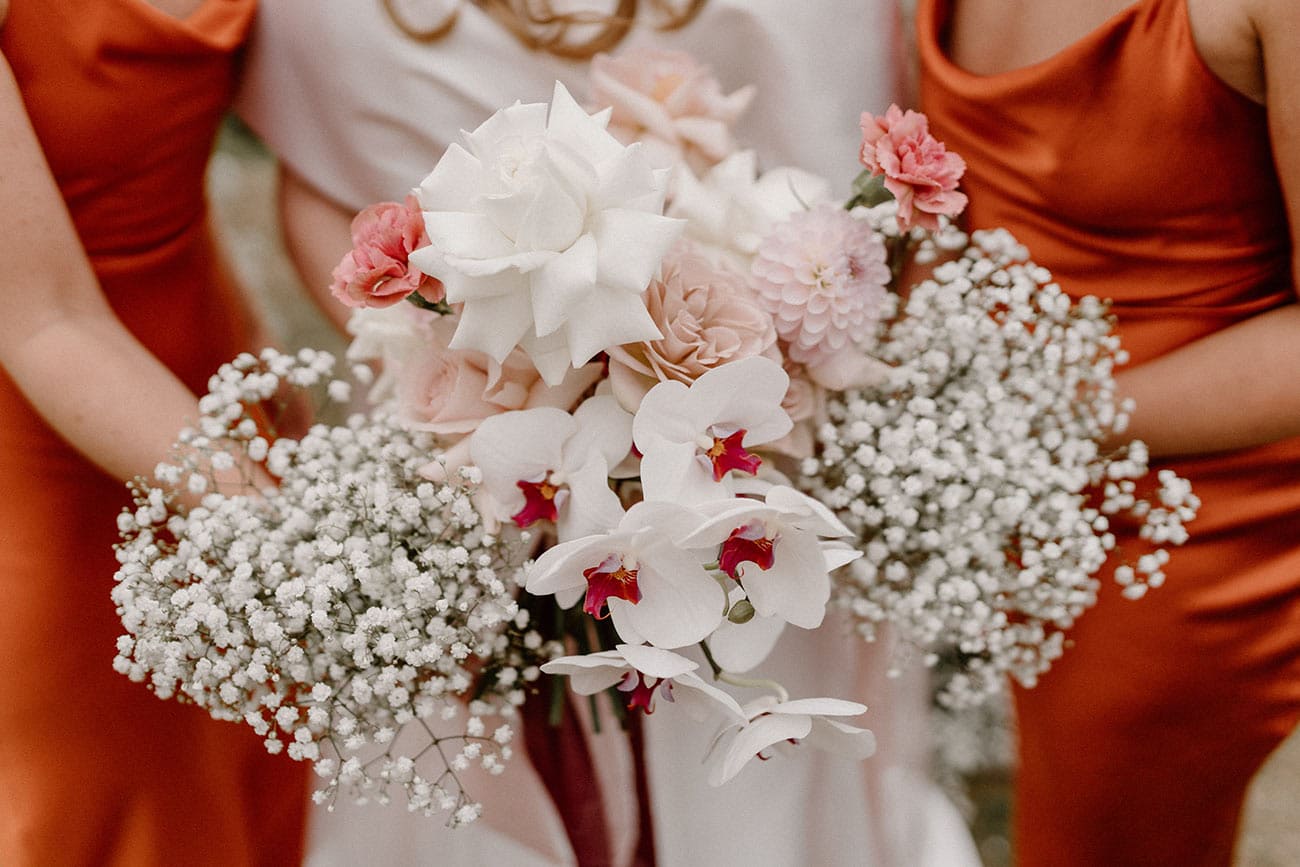 Bride and bridesmaids with their beautiful floral bouquets