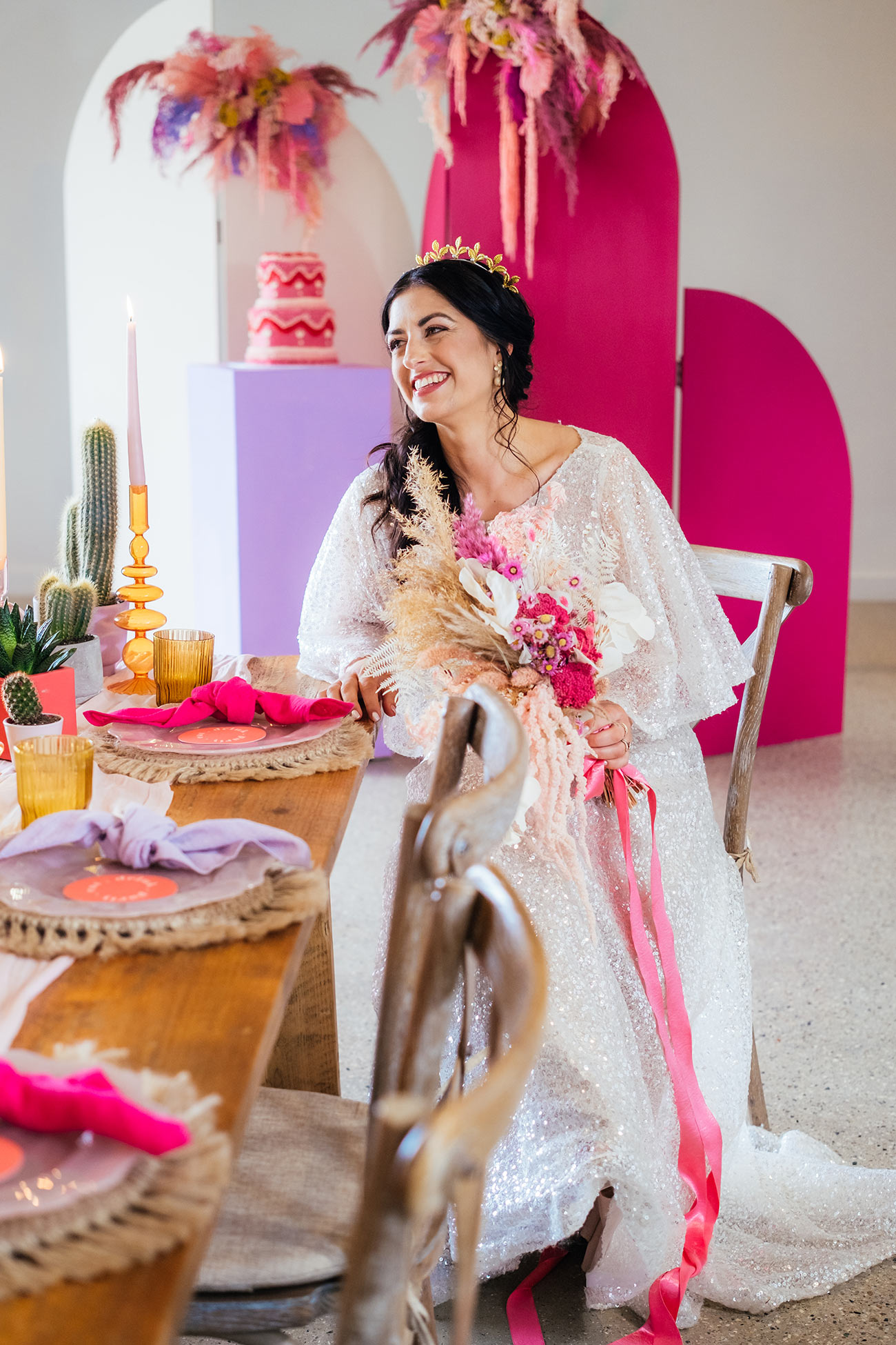 Brickhouse Vineyard Devon Styled Shoot Pink Colourful Sustainable Wedding3