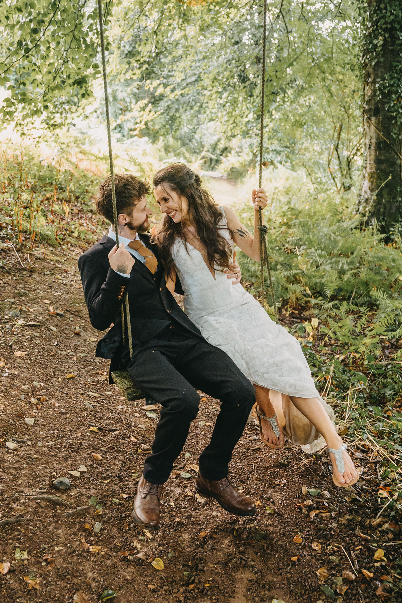 Bride & Groom on a swing