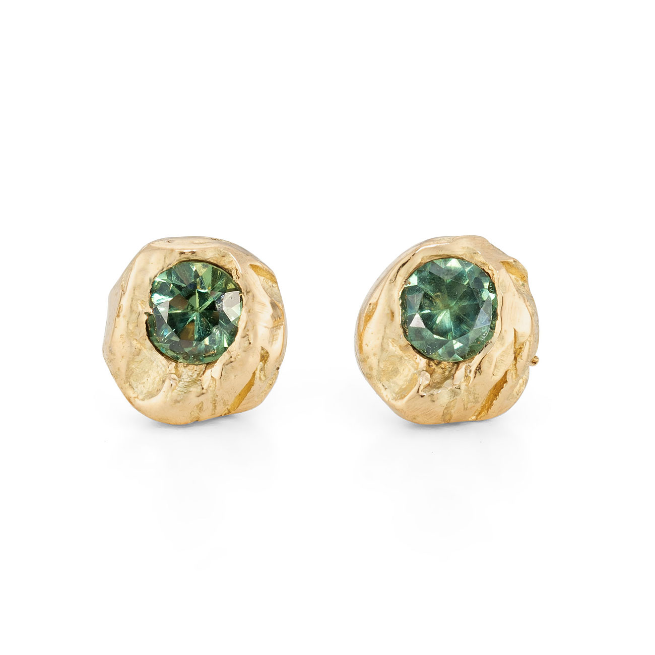 Earrings Green Ocean SApphire Nugget Studs 1 (1)