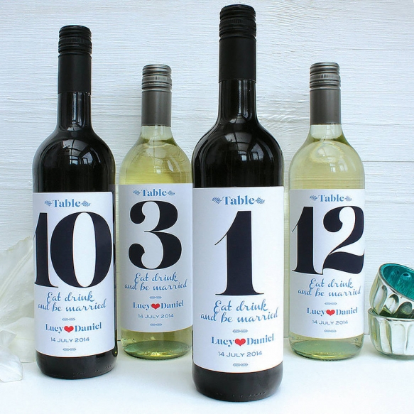 NOTHS Original Personalised Wedding Table Number Wine Labels