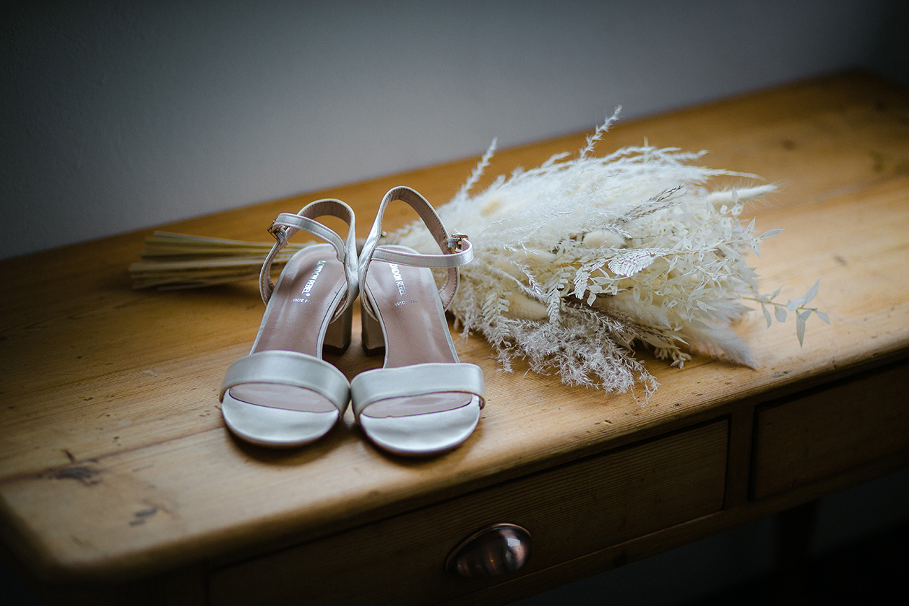 RUTH ANTHONY REAL WEDDING HAREFIELD BARN DEVON BRIDE SHOES