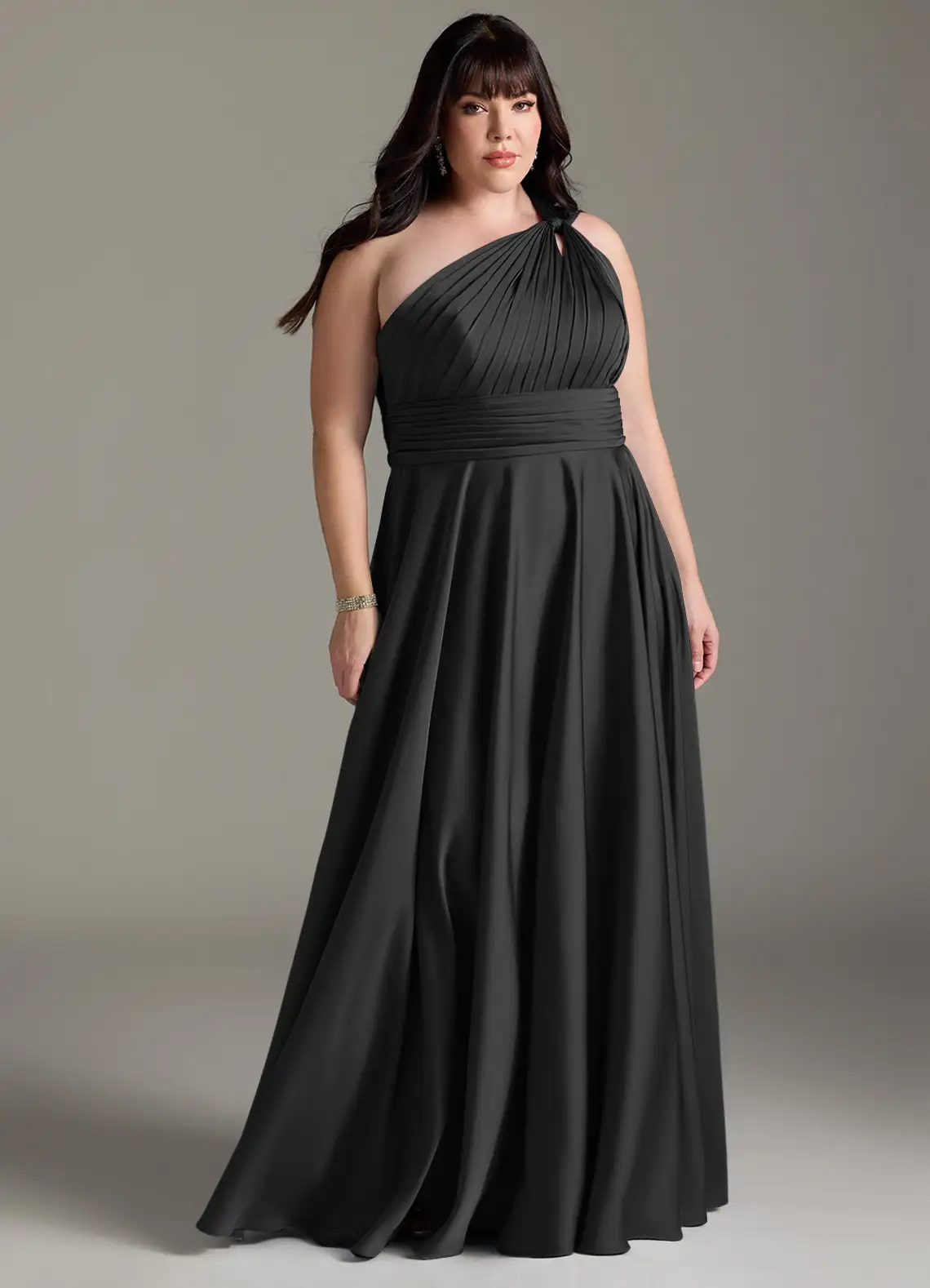 ck A-Line One Shoulder Stretch Satin Dress