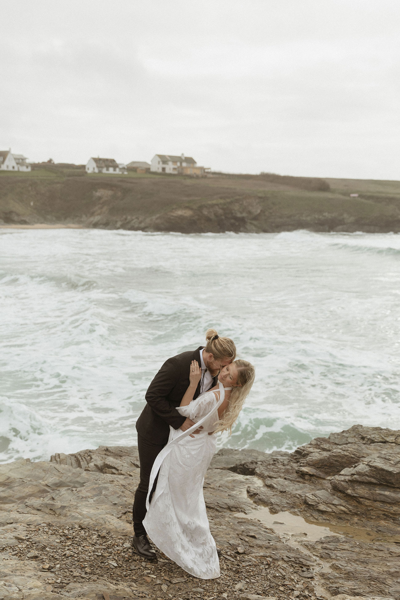 Coastal Cornwall Sea Wedding Styling Bride Groom Reception13