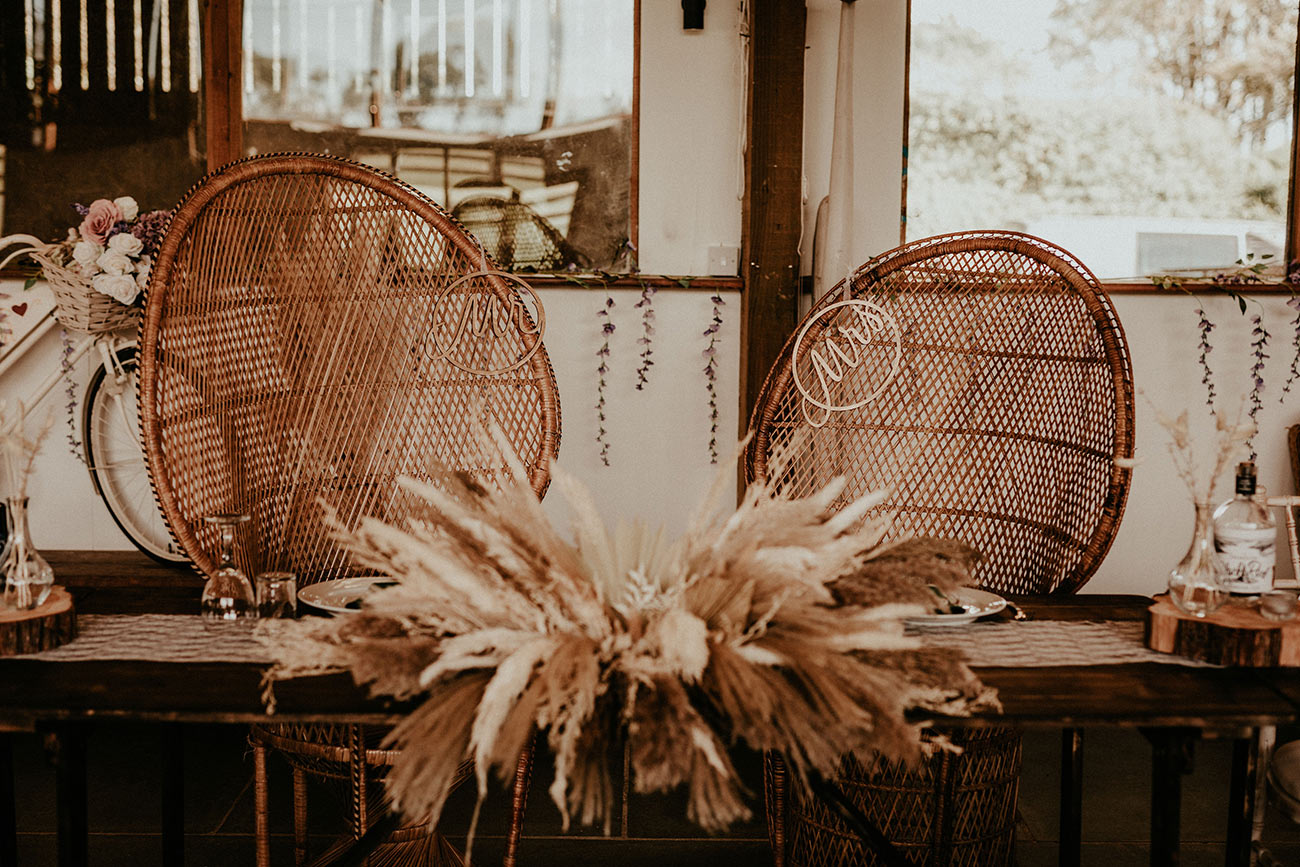 Real Wedding Cornish Camels Reception Bride Groom Chairs