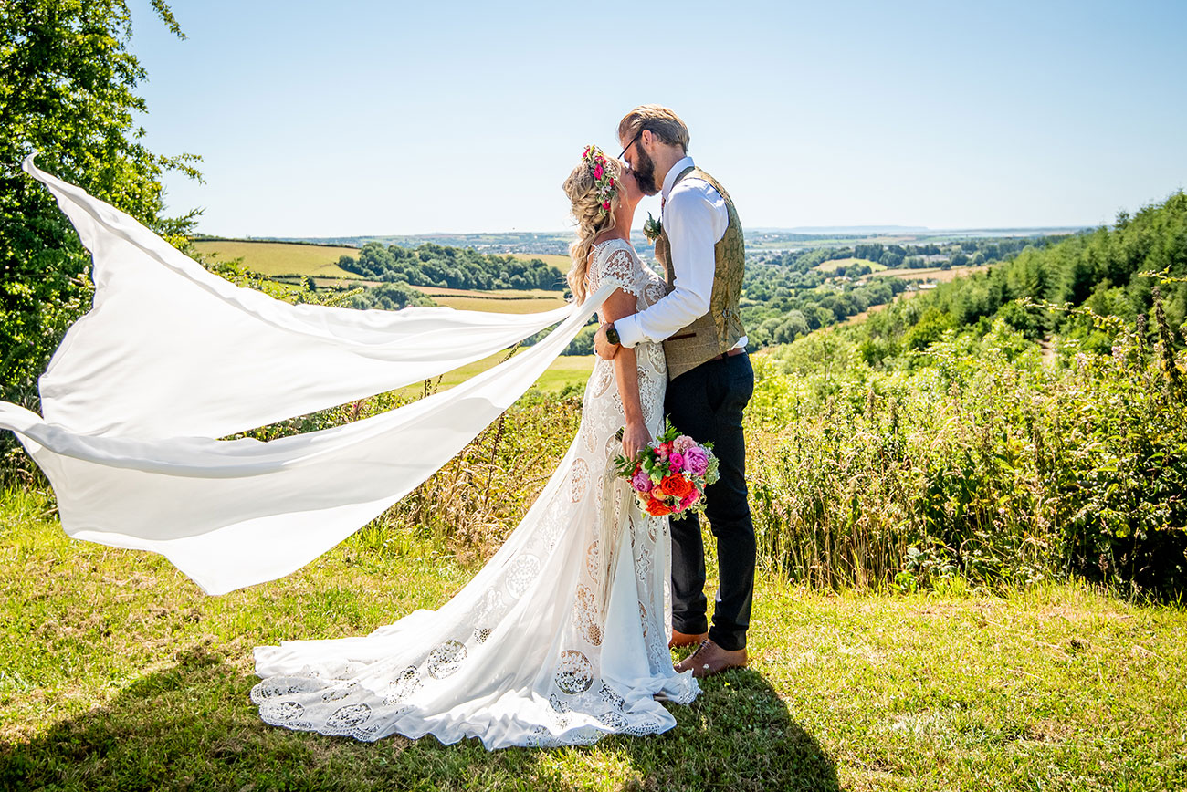 Real Wedding The Venue Coxleigh Devon Festival Garden Bride Groom15