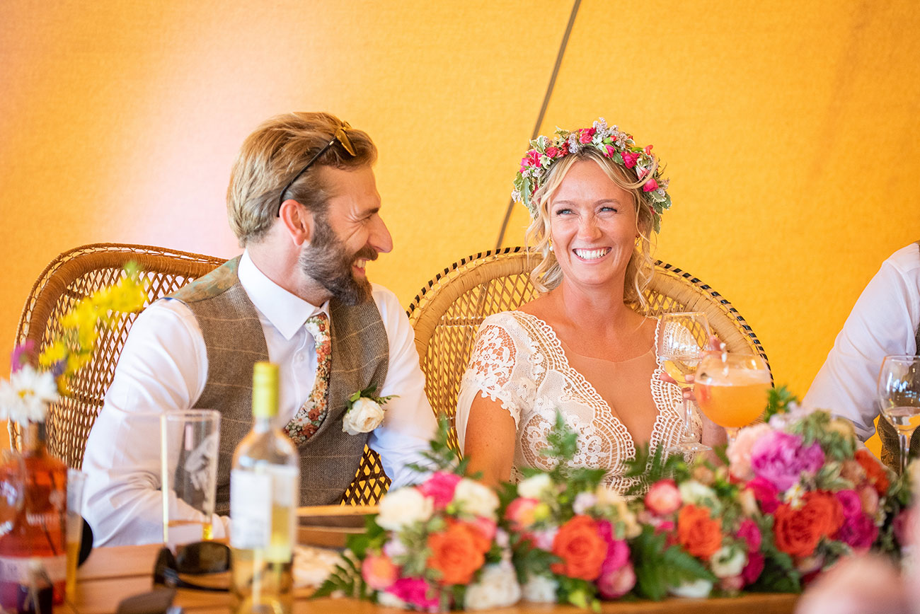 Real Wedding The Venue Coxleigh Devon Festival Garden Bride Groom19