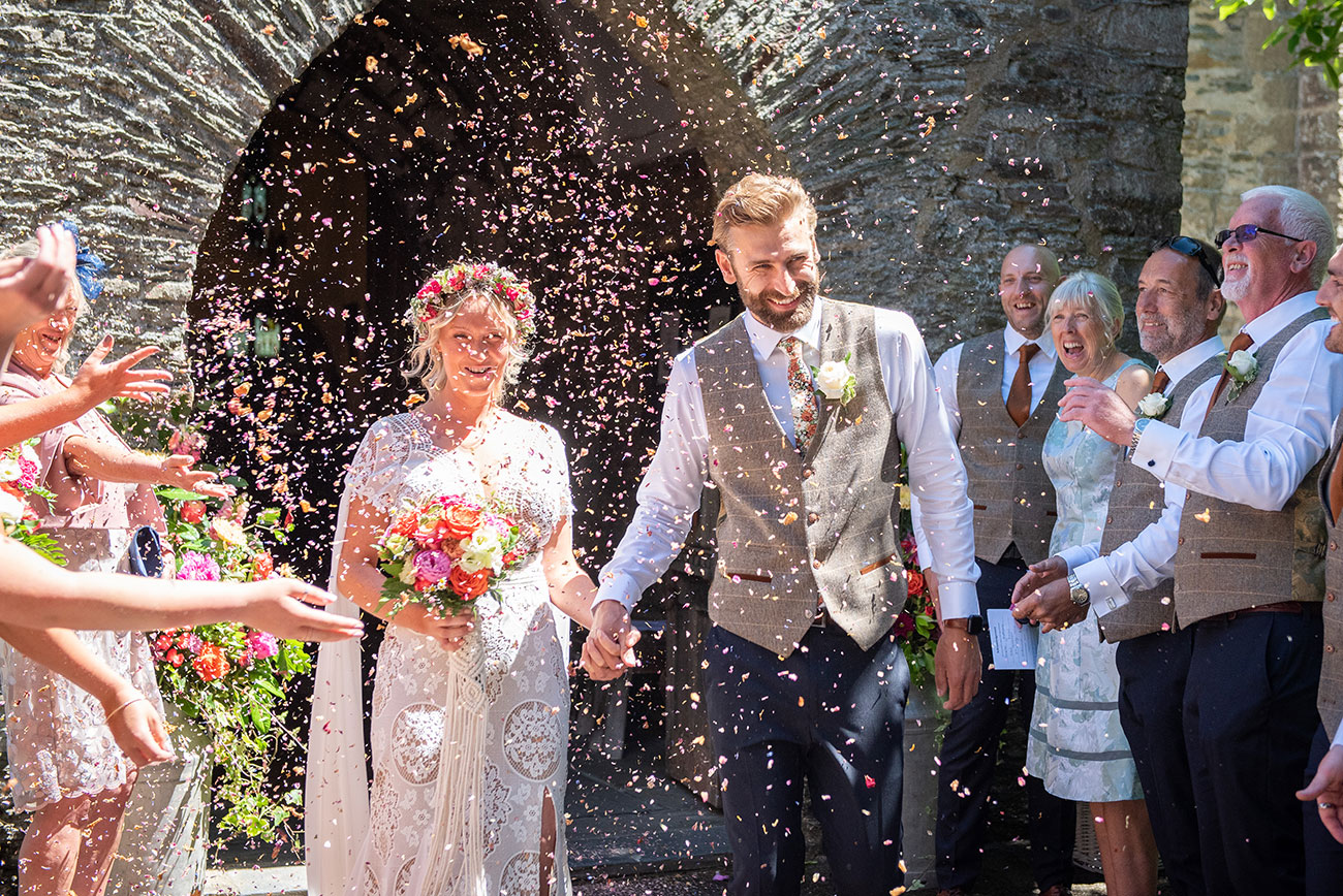 Real Wedding The Venue Coxleigh Devon Festival Garden Bride Groom2