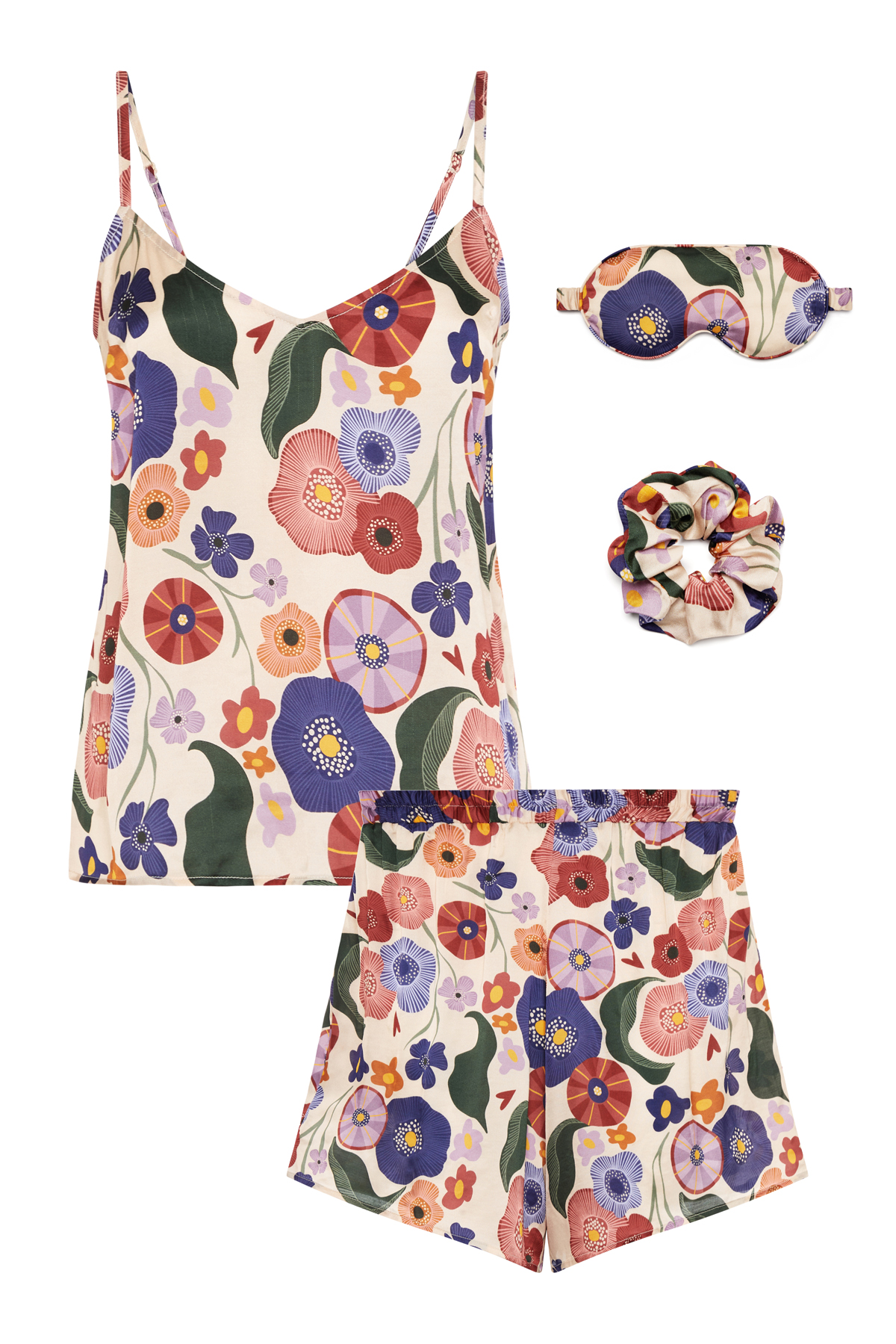 Rewritten Bridesmaids X Rose England Bridesmaids Pyjamas Sleepwear Nightwear Floral Cami Shorts Set Eye Mask Hair Scrunchie