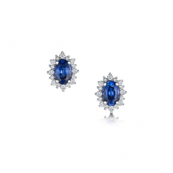 Sapphire And Diamond Cluster Earrings In 18ct White Gold