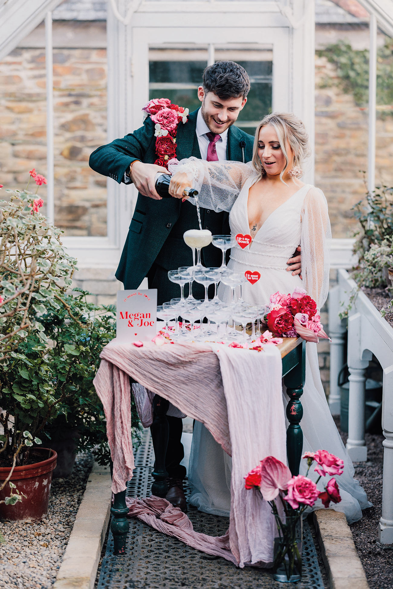 Think Pink Wedding Styling Red Fuschia Heligan Gardens Bride Groom10