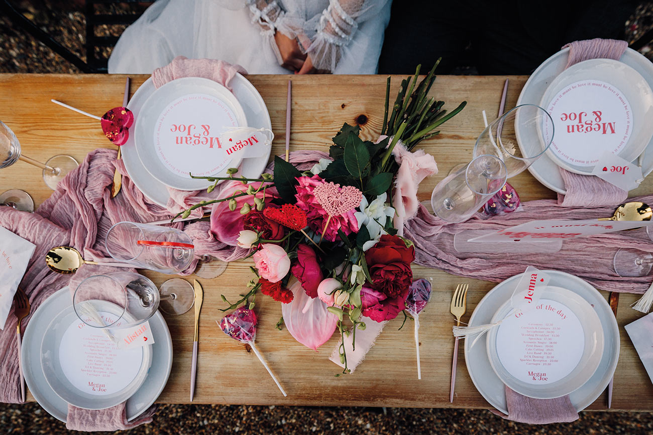 Think Pink Wedding Styling Red Fuschia Heligan Gardens Bride Groom2